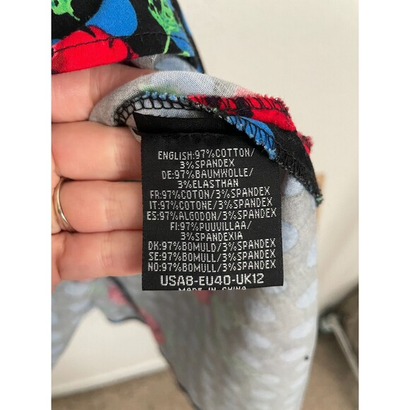 Hearts & Roses Rockabilly Dress Size 8 Blue Polka Dot Rose Print Retro Pinup - Picture 6 of 8